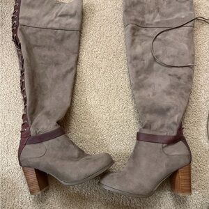 Torrid Taupe Over the Knee Boots with Brown Accents